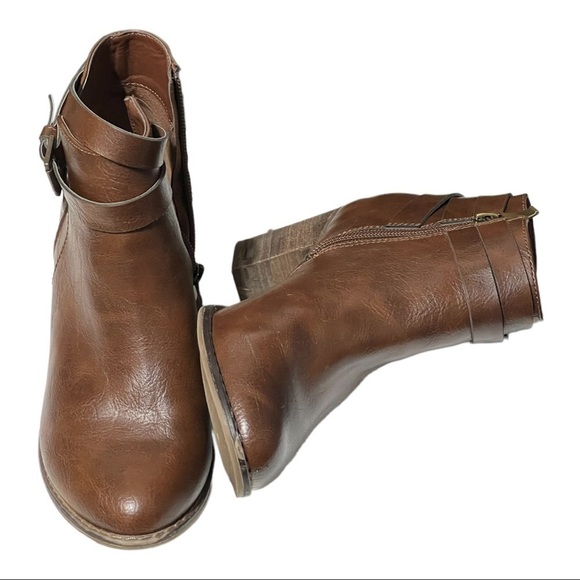 Michael by Michael Shannon Blair Boot Cognac Faux Leather Block Heel Moto Style - Picture 6 of 15